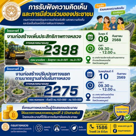 ขอเชิญประชาชนร่วมรับฟังความคิดเห็น และมีส่วนร่วมในการพัฒนาทางหลวง